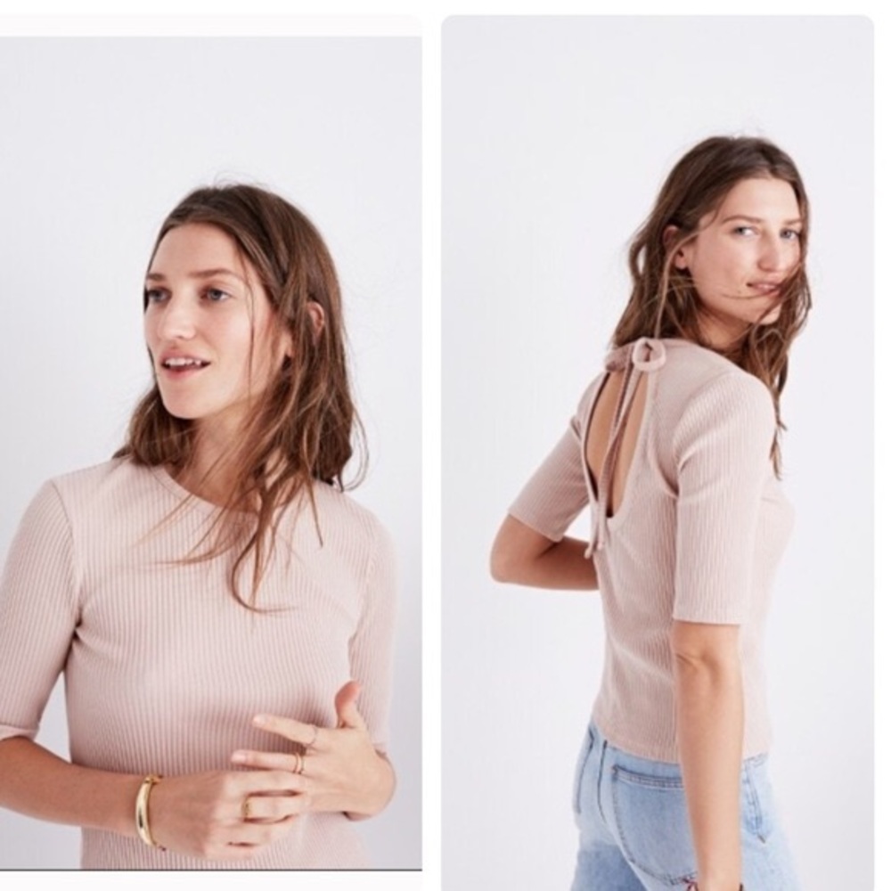 MADEWELL Ribbed Open Back Tie Blush Top xl